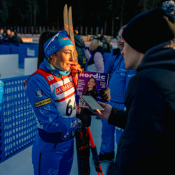 LE GRAND BORNAND, FRANCE - DECEMBER 18: Dorothea Wierer of Italy December 18, 2025 in Le Grand Bornand, France. (Photo by Alexis Rodriguez)