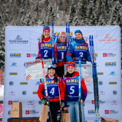 Samse National Tour n°5,LES CONTAMINES, FRANCE - JANUARY 24: BUISSON TAINA of FRA, PENALVERT NOEMIE of FRA, PICARD JANIE of FRA, RICHARD GAIA of FRA, PERREY MAYA of FRA January 24, 2026 in Les Contamines, France. (Photo by Rodriguez Alexis / @Aleiks_photo)