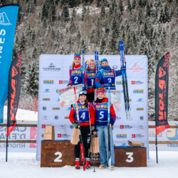 Samse National Tour n°5,LES CONTAMINES, FRANCE - JANUARY 24: BUISSON TAINA of FRA, PENALVERT NOEMIE of FRA, PICARD JANIE of FRA, RICHARD GAIA of FRA, PERREY MAYA of FRA January 24, 2026 in Les Contamines, France. (Photo by Rodriguez Alexis / @Aleiks_photo)