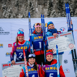 Samse National Tour n°5,LES CONTAMINES, FRANCE - JANUARY 24: BUISSON TAINA of FRA, PENALVERT NOEMIE of FRA, PICARD JANIE of FRA, RICHARD GAIA of FRA, PERREY MAYA of FRA January 24, 2026 in Les Contamines, France. (Photo by Rodriguez Alexis / @Aleiks_photo)