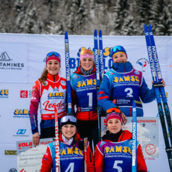 Samse National Tour n°5,LES CONTAMINES, FRANCE - JANUARY 24: BUISSON TAINA of FRA, PENALVERT NOEMIE of FRA, PICARD JANIE of FRA, RICHARD GAIA of FRA, PERREY MAYA of FRA January 24, 2026 in Les Contamines, France. (Photo by Rodriguez Alexis / @Aleiks_photo)
