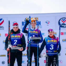 Samse National Tour n°4,MÉRIBEL, FRANCE - JANUARY 18: MADELENAT NANS of FRA, PERRILLAT-BOTTONET EMILE of FRA an BOUILLET TOM of FRA January 18, 2026 in Méribel, France. (Photo by Rodriguez Alexis / @Aleiks_photo)