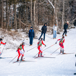 Samse National Tour n°5,LES CONTAMINES, FRANCE - JANUARY 25: ZELIE PIC of FRA, TAINA BUISSON of FRA, PAULINE SGAROS ROHMER of FRA, JANIE PICARD of FRA January 25, 2026 in Les Contamines, France. (Photo by Rodriguez Alexis / @Aleiks_photo)