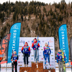 Samse National Tour n°5,LES CONTAMINES, FRANCE - JANUARY 25: CHLOE VERMEULEN of FRA, LOUANE ADAM of FRA, MAYA PERREY of FRA, GABRIELLE BOURGEOIS of FRA, PAULINE LAFOUX of FRA January 25, 2026 in Les Contamines, France. (Photo by Rodriguez Alexis / @Aleiks_photo)
