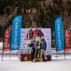 Samse National Tour n°5,LES CONTAMINES, FRANCE - JANUARY 25: MAEL BERNOLE of FRA, SAMUEL TUTTINO of FRA, MARTIN MINAZZI of FRA, NANS VERCUEIL of FRA, JULES LAFOUX of FRA January 25, 2026 in Les Contamines, France. (Photo by Rodriguez Alexis / @Aleiks_photo)