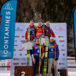 Samse National Tour n°5,LES CONTAMINES, FRANCE - JANUARY 25: MAEL BERNOLE of FRA, SAMUEL TUTTINO of FRA, MARTIN MINAZZI of FRA, NANS VERCUEIL of FRA, JULES LAFOUX of FRA January 25, 2026 in Les Contamines, France. (Photo by Rodriguez Alexis / @Aleiks_photo)