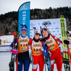 Samse National Tour n°5,LES CONTAMINES, FRANCE - JANUARY 25: MAELA CORREIA of FRA, THEMICE FONTAINE of FRA, FANY BERTRAND of FRA January 25, 2026 in Les Contamines, France. (Photo by Rodriguez Alexis / @Aleiks_photo)