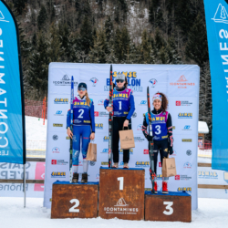 Samse National Tour n°5,LES CONTAMINES, FRANCE - JANUARY 25: MATILDA DODOS of FRA, JULIETTE OLIVA of FRA, ROMANE OUVRIER-BUFFET of FRA January 25, 2026 in Les Contamines, France. (Photo by Rodriguez Alexis / @Aleiks_photo)