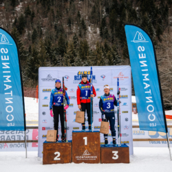 Samse National Tour n°5,LES CONTAMINES, FRANCE - JANUARY 25: MAELA CORREIA of FRA, THEMICE FONTAINE of FRA, LISA SIBERCHICOT of FRA January 25, 2026 in Les Contamines, France. (Photo by Rodriguez Alexis / @Aleiks_photo)
