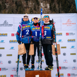 Samse National Tour n°5,LES CONTAMINES, FRANCE - JANUARY 25: EMILE PERRILLAT-BOTTONET of FRA, MARIUS THIRIAT of FRA, TOM BOUILLET of FRA January 25, 2026 in Les Contamines, France. (Photo by Rodriguez Alexis / @Aleiks_photo)