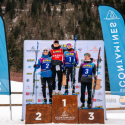 Samse National Tour n°5,LES CONTAMINES, FRANCE - JANUARY 25: EMILE PERRILLAT-BOTTONET of FRA, MARIUS THIRIAT of FRA, TOM BOUILLET of FRA, NANS MADELENAT of FRA January 25, 2026 in Les Contamines, France. (Photo by Rodriguez Alexis / @Aleiks_photo)