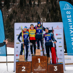Samse National Tour n°5,LES CONTAMINES, FRANCE - JANUARY 25: ANTONIN DELSOL of FRA, REMI BROUTIER of FRA, THEO GUIRAUD-POILLOT of FRA, EDGAR GENY of FRA January 25, 2026 in Les Contamines, France. (Photo by Rodriguez Alexis / @Aleiks_photo)