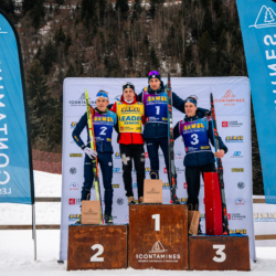 Samse National Tour n°5,LES CONTAMINES, FRANCE - JANUARY 25: ANTONIN DELSOL of FRA, REMI BROUTIER of FRA, THEO GUIRAUD-POILLOT of FRA, EDGAR GENY of FRA January 25, 2026 in Les Contamines, France. (Photo by Rodriguez Alexis / @Aleiks_photo)
