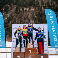 Samse National Tour n°5,LES CONTAMINES, FRANCE - JANUARY 25: ANTONIN DELSOL of FRA, REMI BROUTIER of FRA, THEO GUIRAUD-POILLOT of FRA, EDGAR GENY of FRA January 25, 2026 in Les Contamines, France. (Photo by Rodriguez Alexis / @Aleiks_photo)