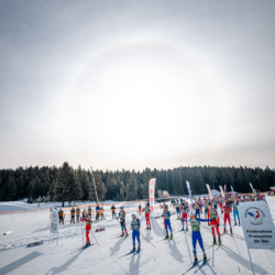 Samse National Tour n°6,AUTRANS, FRANCE - FEBRUARY 8: MATHIS LAINÉ of FRA, NIELS BIBOLLET of FRA, EMILE PERRILLAT-BOTTONET of FRA STADIUM February 8, 2026 in Autrans, France. (Photo by Rodriguez Alexis / @Aleiks_photo)