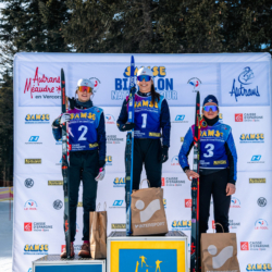 Samse National Tour n°6,AUTRANS, FRANCE - FEBRUARY 8: LOUISE ROGUET of FRA, CORALIE PERRIN of FRA, MAELA CORREIA of FRA February 8, 2026 in Autrans, France. (Photo by Rodriguez Alexis / @Aleiks_photo)