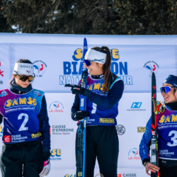 Samse National Tour n°6,AUTRANS, FRANCE - FEBRUARY 8: LOUISE ROGUET of FRA, CORALIE PERRIN of FRA, MAELA CORREIA of FRA February 8, 2026 in Autrans, France. (Photo by Rodriguez Alexis / @Aleiks_photo)