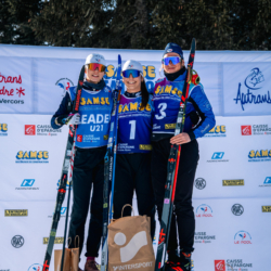 Samse National Tour n°6,AUTRANS, FRANCE - FEBRUARY 8: LOUISE ROGUET of FRA, CORALIE PERRIN of FRA, MAELA CORREIA of FRA February 8, 2026 in Autrans, France. (Photo by Rodriguez Alexis / @Aleiks_photo)
