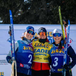 Samse National Tour n°6,AUTRANS, FRANCE - FEBRUARY 8: LISA SIBERCHICOT of FRA, FANY BERTRAND of FRA CORALIE PERRIN of FRA February 8, 2026 in Autrans, France. (Photo by Rodriguez Alexis / @Aleiks_photo)