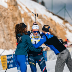 CHAMPIONNATS DE FRANCE DIMANCHE,PREMANON, FRANCE - MARCH 29: BENED Camille, OLIVA Juliette, LAFOUX Pauline March 29, 2026 in PREMANON, France. (Photo by Rodriguez Alexis / @Aleiks_photo)