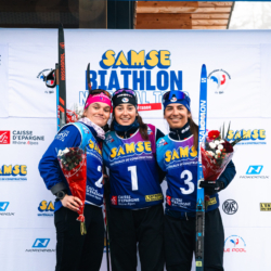 SAMSE N°7,PRÉMANON, FRANCE - FEBRUARY 28: CHLOE ORVAIN of FRA, LOLA BUGEAUD of FRA and CORALIE PERRIN of FRA February 28, 2026 in PRÉMANON, France. (Photo by Rodriguez Alexis / @Aleiks_photo)
