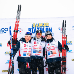 SAMSE N°8 FINALE,PEISEY, FRANCE - MARCH 14: LOLA BUGEAUD of FRA, ARMAND NAMOU CANDAU of FRA, LOUISE ROGUET of FRA March 14, 2026 in PEISEY, France. (Photo by Rodriguez Alexis / @Aleiks_photo)