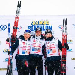 SAMSE N°8 FINALE,PEISEY, FRANCE - MARCH 14: LOLA BUGEAUD of FRA, ARMAND NAMOU CANDAU of FRA, LOUISE ROGUET of FRA March 14, 2026 in PEISEY, France. (Photo by Rodriguez Alexis / @Aleiks_photo)