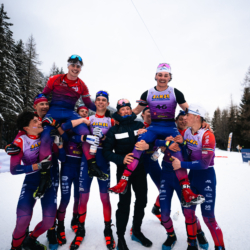 SAMSE N°8 FINALE,PEISEY, FRANCE - MARCH 15: TEAM JURA, TIMEO AMIOTTE of FRA, JOE GUINCHARD of FRA, KELVIN LECOMTE of FRA, TOM BOUILLET of FRA March 15, 2026 in PEISEY, France. (Photo by Rodriguez Alexis / @Aleiks_photo)