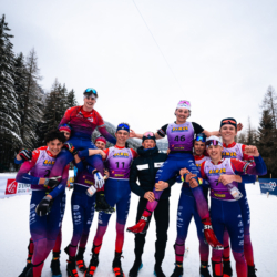 SAMSE N°8 FINALE,PEISEY, FRANCE - MARCH 15: TEAM JURA, TIMEO AMIOTTE of FRA, JOE GUINCHARD of FRA, KELVIN LECOMTE of FRA, TOM BOUILLET of FRA March 15, 2026 in PEISEY, France. (Photo by Rodriguez Alexis / @Aleiks_photo)