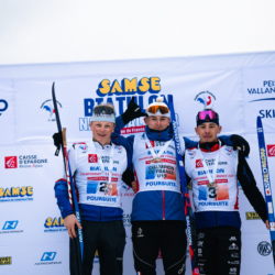 SAMSE N°8 FINALE,PEISEY, FRANCE - MARCH 15: NIELS BIBOLLET of FRA, EMILE PERRILLAT-BOTTONET of FRA, TOM BOUILLET of FRA March 15, 2026 in PEISEY, France. (Photo by Rodriguez Alexis / @Aleiks_photo)