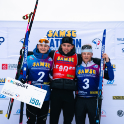 SAMSE N°8 FINALE,PEISEY, FRANCE - MARCH 15: EMILE PERRILLAT-BOTTONET of FRA, NANS MADELENAT of FRA, NIELS BIBOLLET of FRA March 15, 2026 in PEISEY, France. (Photo by Rodriguez Alexis / @Aleiks_photo)