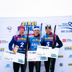 SAMSE N°8 FINALE,PEISEY, FRANCE - MARCH 15: JUDICAEL PERRILLAT-BOTTONET of FRA, CAMILLE GRATALOUP MANISSOLLE of FRA, FLAVIO GUY of FRA March 15, 2026 in PEISEY, France. (Photo by Rodriguez Alexis / @Aleiks_photo)