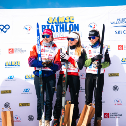 SAMSE N°8 FINALE,PEISEY, FRANCE - MARCH 15: GABRIELLE BOURGEOIS of FRA, CHLOE VERMEULEN of FRA, LEONIE CHATEIGNER-LETINOIS of FRA March 15, 2026 in PEISEY, France. (Photo by Rodriguez Alexis / @Aleiks_photo)