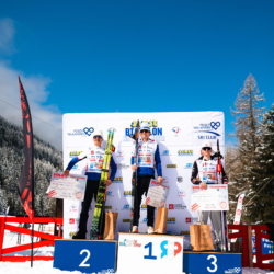 SAMSE N°8 FINALE,PEISEY, FRANCE - MARCH 15: JULES LAFOUX of FRA, YANN ROGUET of FRA, MARTIN MINAZZI of FRA March 15, 2026 in PEISEY, France. (Photo by Rodriguez Alexis / @Aleiks_photo)