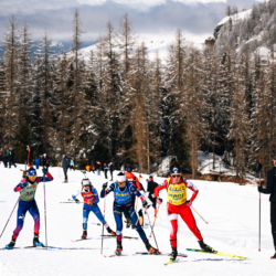 SAMSE N°8 FINALE,PEISEY, FRANCE - MARCH 15: LISA SIBERCHICOT of FRA, LOUISE ROGUET of FRA, ARMAND NAMOU CANDAU of FRA March 15, 2026 in PEISEY, France. (Photo by Rodriguez Alexis / @Aleiks_photo)