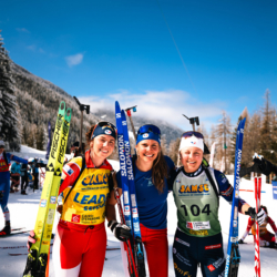 SAMSE N°8 FINALE,PEISEY, FRANCE - MARCH 15: FANY BERTRAND of FRA, LEONIE JEANNIER of FRA, ARMAND NAMOU CANDAU of FRA March 15, 2026 in PEISEY, France. (Photo by Rodriguez Alexis / @Aleiks_photo)