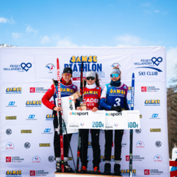 SAMSE N°8 FINALE,PEISEY, FRANCE - MARCH 15: ROSALIE ODILE of FRA, JULIETTE OLIVA of FRA, ADELE OUVRIER-BUFFET of FRA March 15, 2026 in PEISEY, France. (Photo by Rodriguez Alexis / @Aleiks_photo)