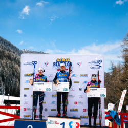 SAMSE N°8 FINALE,PEISEY, FRANCE - MARCH 15: ARMAND NAMOU CANDAU of FRA, LOUISE ROGUET of FRA, LOLA BUGEAUD of FRA March 15, 2026 in PEISEY, France. (Photo by Rodriguez Alexis / @Aleiks_photo)
