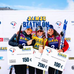 SAMSE N°8 FINALE,PEISEY, FRANCE - MARCH 15: LISA SIBERCHICOT of FRA, FANY BERTRAND of FRA, LEONIE JEANNIER of FRA March 15, 2026 in PEISEY, France. (Photo by Rodriguez Alexis / @Aleiks_photo)