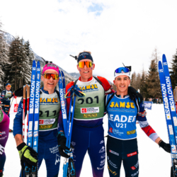 SAMSE N°8 FINALE,PEISEY, FRANCE - MARCH 15: ENZO BOUILLET of FRA, JUDICAEL PERRILLAT-BOTTONET of FRA, CAMILLE GRATALOUP MANISSOLLE of FRA March 15, 2026 in PEISEY, France. (Photo by Rodriguez Alexis / @Aleiks_photo)