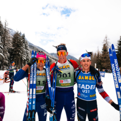 SAMSE N°8 FINALE,PEISEY, FRANCE - MARCH 15: ENZO BOUILLET of FRA, JUDICAEL PERRILLAT-BOTTONET of FRA, CAMILLE GRATALOUP MANISSOLLE of FRA March 15, 2026 in PEISEY, France. (Photo by Rodriguez Alexis / @Aleiks_photo)