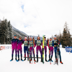 SAMSE N°8 FINALE,PEISEY, FRANCE - MARCH 15: TEAM RETRAITéS 2026, LEO SANCERNE of FRA, PIERRICK PASTEUR of FRA, ROMAIN MICHAUD-CLARET of FRA, ROMAIN CORDIER of FRA, ESTEBAN JAVAUX of FRA, MARTIN FERREIRA of FRA, ALEXIS NAPPEY of FRA, LIONEL JOUANNAUD of FRA/EBBA (le chien) March 15, 2026 in PEISEY, France. (Photo by Rodriguez Alexis / @Aleiks_photo)
